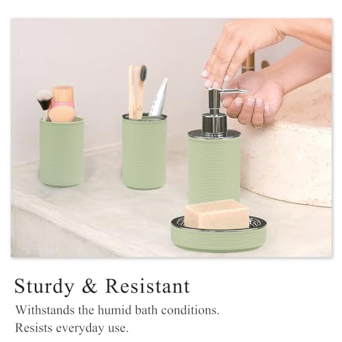 CERBIOR Bathroom Accessories Set Bath Ensemble Includes Soap Dispenser, Toothbrush Holder, Toothbrush Cup, Soap Dish for Decorative Countertop and Housewarming Gift (Apple Green) - style: Apple Green