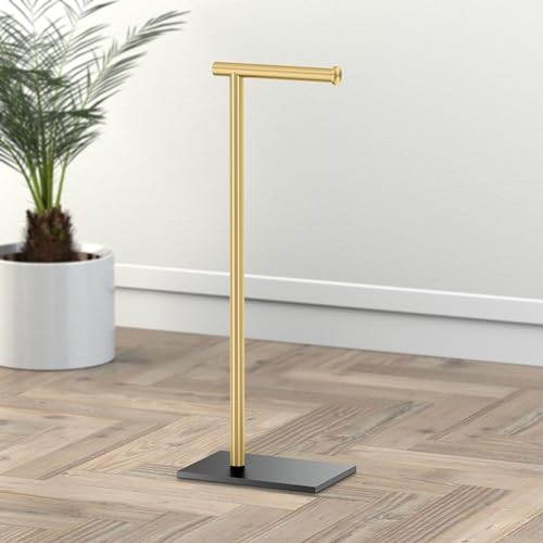 Gatco 1431MXB Modern Rectangle Base Freestanding Toilet Paper Holder, Matte Black/Brushed Brass, Weighted Base, 21.25" Bathroom Tissue Stand - color: Matte Black Brushed Brass, 21.25"h