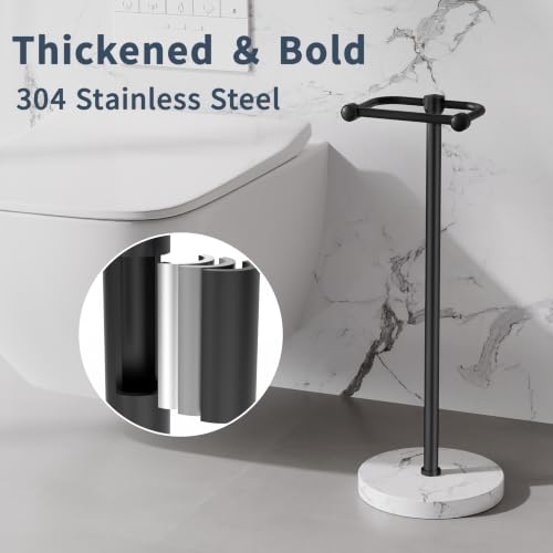 RARXTR Toilet Paper Holder Stand, Bathroom Free Standing Toilet Paper Stand with Modern Marble Base, Post Pivoting Toilet Paper Stand with Stainless Steel Tissue Rack, Rust-Proof & Heavy(Matte Black) - color: Matte Black, size: With Marble Base