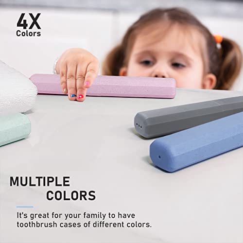 Mulbozy Travel Toothbrush Case, Portable Toothbrush Protector Cover, Breathable Wheat Straw Toothbrush Holder for Traveling, Camping, Business, Home, School, Gym, and More - 4 Packs - color: Pink, Blue, Green, Grey