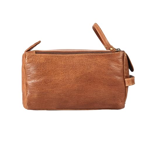KomalC Premium Buffalo Leather Toiletry Bag for Men & Women With Water resistant Lining, Grooming Travel Pouch, Unisex Wash Bag for Toiletries, Gifts for Men and Women - color: Chicago Buff