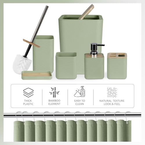 CERBIOR Bathroom Accessory Set with Shower Curtain, Includes Shower Curtain,Soap Dispenser, Toothbrush Holder, Toothbrush Cup, Soap Dish for Decorative Countertop and Housewarming Gift,Green,20PC - size: Bath Set+Shower Curtain, style: Green