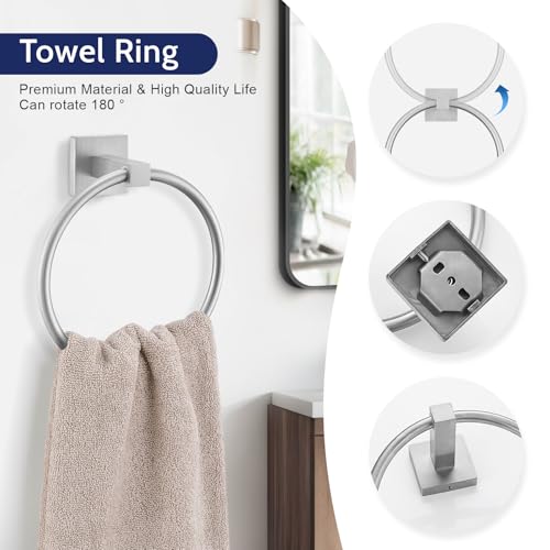 Lairuier 5-Piece Brushed Nickel Bathroom Hardware Set, Bathroom Accessories Set with Towel Bar, Toilet Paper Holder and 2 Towel Hooks SUS304 Stainless Steel Towel Bar Set Wall Mounted - color: Brushed, size: Set A