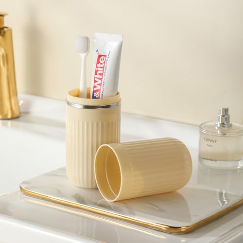 Travel Toothbrush Cup Case, Toothbrush Travel Container Portable Travel Toothbrush Holder Toothpaste Storage for School Camping Business Trip Bathroom (White,Yellow) - color: White,yellow