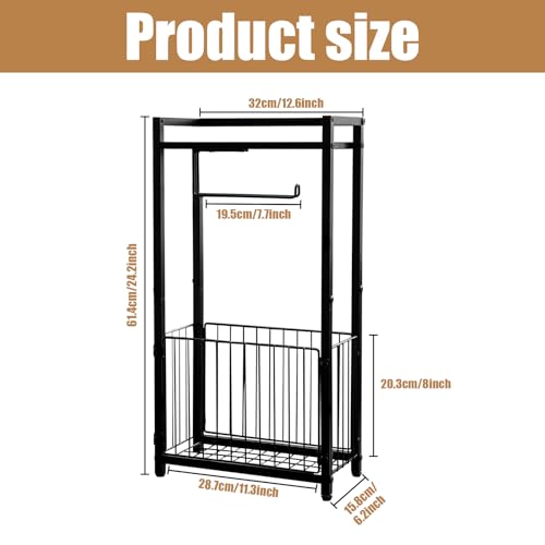 Standing Toilet Paper Holder with Shelf, Black Free Standing Toilet Paper Holder Stand, Bathroom Toilet Paper Storage Holder for Bathroom Organization