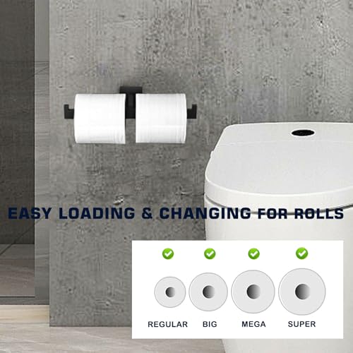 Double Rolls Toilet Paper Holder Matte Black, SUS304 Stainless Steel 2 in 1 Square Tissue Roll Holder Wall Mounted for Bathroom, Hotel, Home Loading Mega Rolls - color: Matte Black