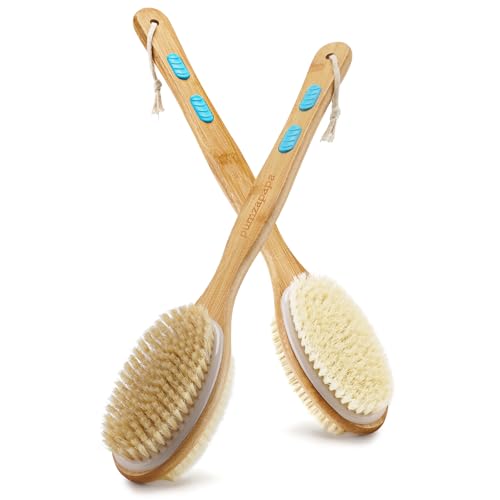 Body Brush with Back Scrubber, Double-Sided Long-Handled Bath Brush with Soft and Firm Bristles for Gentle and Deep Exfoliation, Wet/Dry Use, 2 Pack - size: Anti-slip