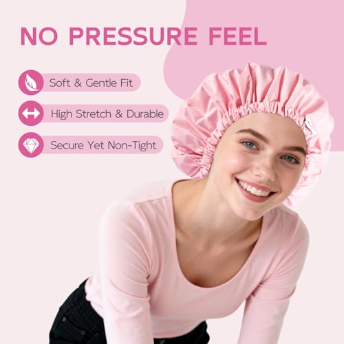 Years Calm Shower Cap for Women Waterproof Reusable – 27g Ultra Lightweight Double-Layer Shower Bonnet, Secure Fit for Long, Curly Hair, Travel & Spa (Pink) - color: Pink