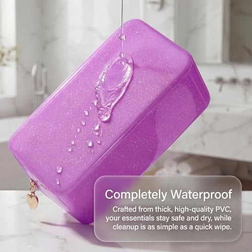 RSRSLEII Stardust Twinkle Jelly Travel Makeup & Toiletry Bag, Waterproof PVC Cosmetic Bag/Case for Women，Zipper SPF Beach Bag for Sunscreen Skincare and Daily Essentials (07Purple-Large) - color: 07Purple-Large
