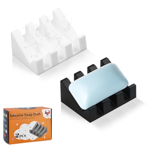 Self Draining Soap Dish Holder,Silicone Soap Dish,for Bathroom,Kitchen, Sponges，Can Extend Soap Life，Keep Soap Bars Dry and Easy Cleaning (Black+White,2-Pack) - color: Black+white,2-pack
