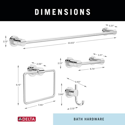 Delta 4-Piece Polished Chrome Bathroom Set Towel Rack, Ring, Toilet Paper Holder, Hook | Nicoli Bath Accessories - color: Polished Chrome