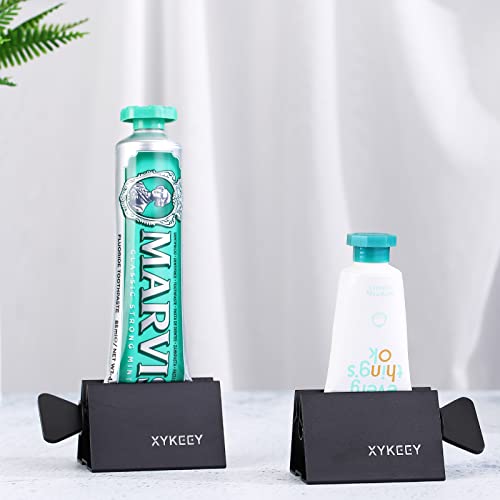 XYKEEY Toothpaste Tube Squeezer - Set of 2 Toothpaste Squeezer Rollers, Metal Toothpaste Tube Wringer Seat Holder Stand (Black) - color: Black