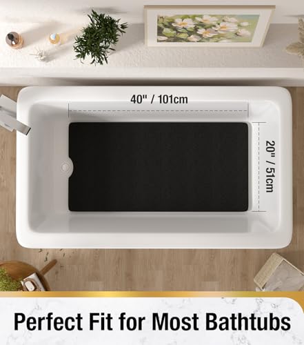 HITSLAM Non Slip Bathtub Mat 40 x 20 Inch, Extra Long Bath Mat for Tub, Soft PVC Loofah Shower Floor Mat with Drain, Quick Drying Bathroom Tub Mat for Wet Area, Without Suction Cup, Black - color: Black, size: 40" x 20" (Rectangular)