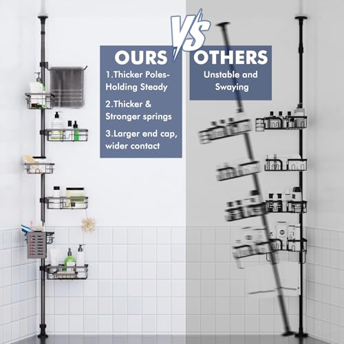 Vatex Corner Shower Caddy Tension Pole,Adjustable 30-120 Inch Bathroom Organizer Storage,Rustproof 6-Tier Shower Corner Shelves,Towel Rack, Toothbrush Holder, Soap Dish Organizers - color: Bronze
