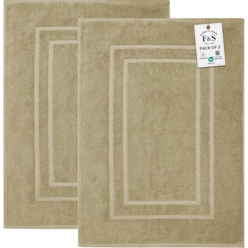 Feather & Stitch 2 Piece Towel Like Bath Mats (30x21 Inch) 100% Cotton Terry Bath Mats, Bathroom Shower Floor Mats [NOT A Bathroom Rug], Soft Absorbent Washable Mats - Linen - color: Linen