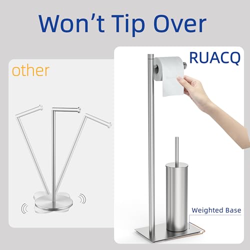 RUACQ Toilet Paper Holder Stand with Toilet Brush and Holder Set, 304 Stainless Steel Bathroom Toilet Tissue Paper Roll Holder Free Standing, Weighted Base, Heavy Duty (Brushed Nickel) - color: Brushed Nickel, size: Free standing