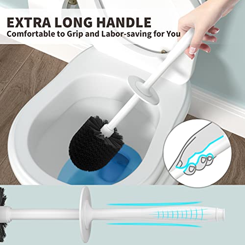 Toilet Brush, Toilet Bowl Brush with Extra Long Handle Durable Bristles Toilet Scrubber and Covered Holder for Toilet Brush Set for Bathroom Cleaning (White, 1 Set) - color: White