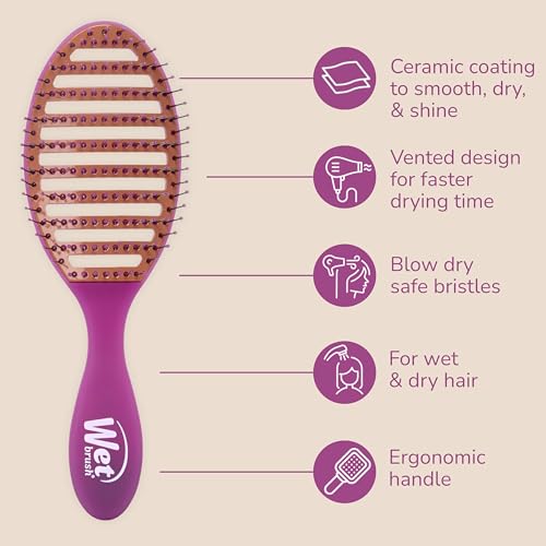 Wet Brush Ceramic Speed Dry Hair Brush, Purple - Vented Design & Soft HeatFlex Bristles for Blow-Dry Safe Styling - Ergonomic Handle for Pain-Free Detangling - Hair Accessories for All Hair Types - color: Purple