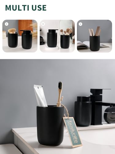 Bosilunlife Soap Dispenser and Toothbrush Holder Set - Dish Hand Soap Dispenser Bathroom Set Ceramic Bathroom Counter Soap Toothbrush Holder Set Black Bathroom Accessories Set - color: Black-cylinder Liquid Pump & Toothbrush Holder