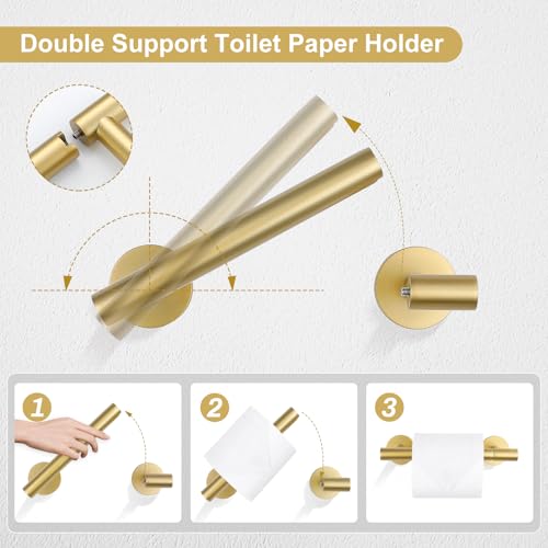 TQKAG 8-Pieces Bathroom Hardware Set Brushed Gold SUS304 Stainless Steel Bath Towel Bar Set 23.6 Inch Round Bathroom Accessories Kit Wall Mounted - color: Brushed Gold, size: 8-Pieces Set