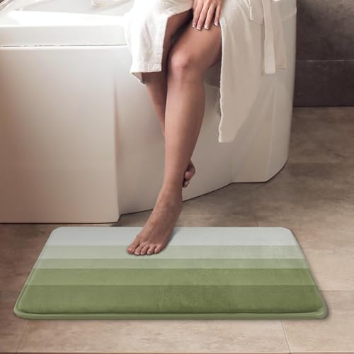 ArtSocket Green Olive Ombre Bathroom Set with Shower Curtain and Bath Rugs and Accessories, Striped Modern Neutral Non-Slip, 72" L x 72" W Curtain, 23.6" L x 15.7" W + 19.7"x 31.5" Rugs, 3 Pcs - color: Green Olive Ombre