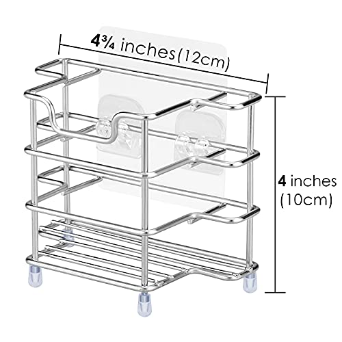 Linkidea Self Adhesive Toothbrush Holder for Shower, Stainless Steel Toothpaste Organizer, 3 Slots Wall Mount/Countertop Stand Compatible with Colgate Extra Clean, Oral-B CrossAction - color: Silver
