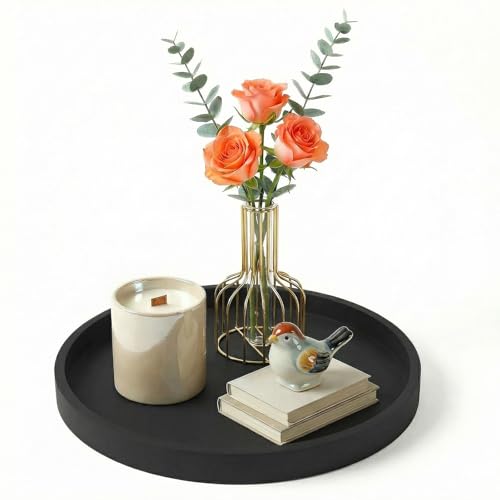 Round Black Silicone Decorative Bathroom Vanity Tray 9 Inch, Counter Tray for Bathroom Countertop Perfume Holder Dresser Organizer Coffee Table Candle, Non-Slip Durable for Home Use - color: Black, size: 9.1"