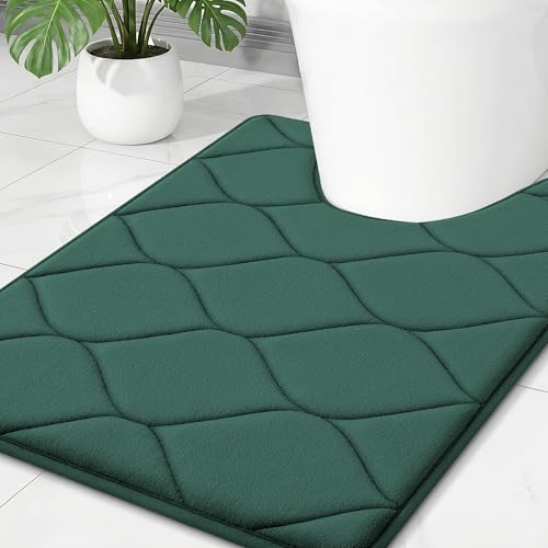Smiry Memory Foam U-Shaped Toilet Mat 24"x20", Ultra Soft Non-Slip Bathroom Floor Mat, Water Absorbent & Machine Washable Commode Contour Rug for Toilet Home Decor, Hunter Green - color: Hunter Green, size: 24"x20" Contour Rug