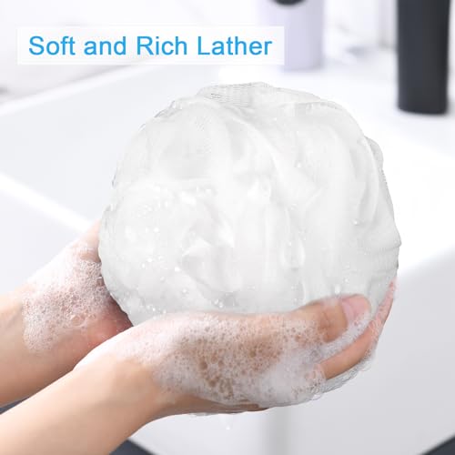 AmazerBath Loofah Sponge 75g/Piece, Exfoliating Bath Sponge Body Scrubber - Loofa Set of 4 - Snow White, Large - style: White