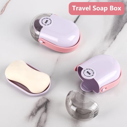 Travel Soap Case, 2 Pack Soap Container with Lid, Portable Bar Soap Holder & Soap Dish with Silicone Handle for Shower, Gym, Camping Essentials, Hiking, Travel Accessories -Purple - color: Purple