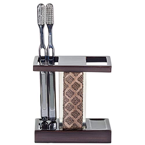 Creative Scents Dahlia Brown 4 Piece Bathroom Accessories Set | Includes Soap Dispenser, Toothbrush Holder, Tumbler Cup & Soap Dish