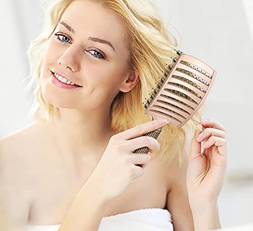 KTKUDY Detangling Brush Getting Knots Out without Pain - Boar & Nylon Bristles Hairbrush Make Hair Shiny & Healthier Vented Detangler Brush for Women Men Kids Wet and Dry Hair (Gold) - color: Gold