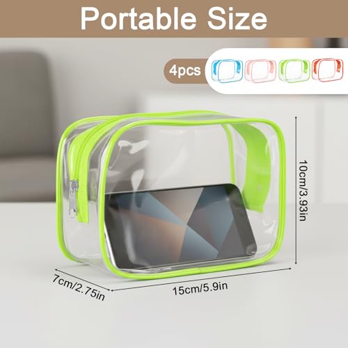 4 Pack Clear Makeup Bag Toiletry Bag Cosmetic Storage Pouches Small Size Transparent Carry makeup Bags with Zipper for Vivid Color Waterproof Organizer Bathroom Travel Essentials