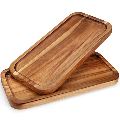 2 Pcs Rectangular Serving Platters for Food Dish Party Wooden Charcuterie Boards 14" x 7" Acacia Wood Trays for Kitchen Counter Decor Rectangle Dessert Plates Cheese Board Snack Appetizer Platter - size: 14" x 7"