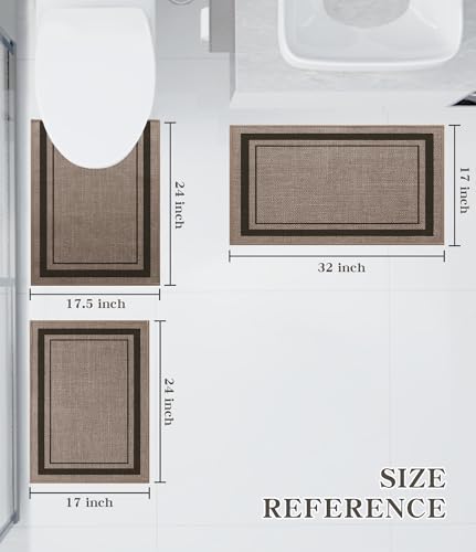 chakme Bathroom Rug Sets 3 Piece, Ultra Thin Bath Mat Absorbent, Non Slip, Machine Washable, Dark Beige, 17" x 24" / 17" x 30" / 17" x 59" - color: Beige, size: 3-Piece (17" x 24" / 17" x 30" / 17" x 59")