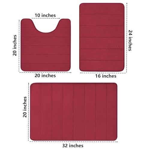 Bathroom Rugs Sets 3 Piece Memory Foam Bath Mat, Soft Shower Mat for Bath,Water Absorb,Machine Washable Bath Rugs with Non-Slip,Red - color: Red