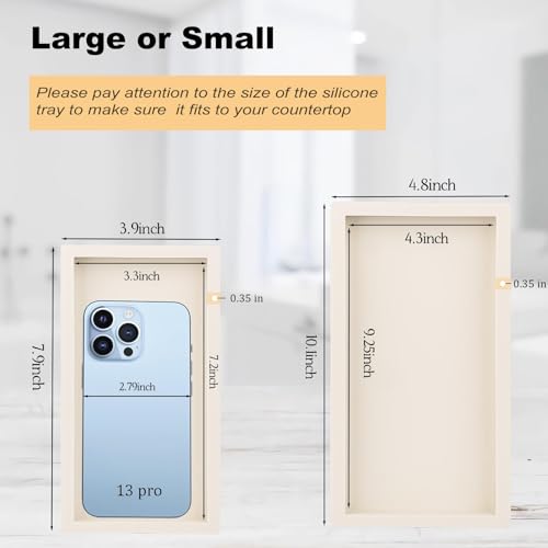 Silicone Bathroom Vanity Tray Dish Soap Holder Sink Organizer, Beige | Large, Thickened Silicone, Easy to Clean, Waterproof, Non-Slip, for Countertop, Kitchen, Bedroom, Dresser - color: Beige, size: 9.8" x 4.7"