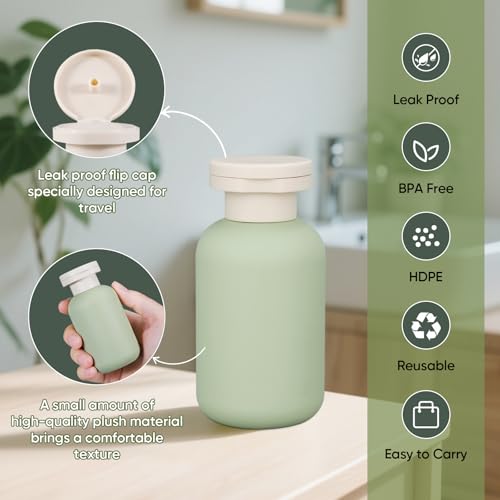 DEMORA 3.4 oz Travel Size Bottles TSA Approved for Toiletries, Leak Proof Plastic Travel Squeeze Bottles Refillable Toiletry Containers with Flip Caps and Labels for Shampoo Lotion (Green, 4 Pcs)