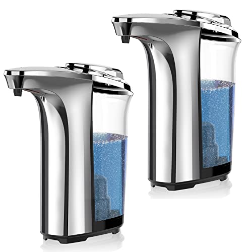PZOTRUF Automatic Soap Dispenser, Touchless Dish Soap Dispenser 17oz/500ml with Upgraded Infrared Sensor, 5 Adjustable Soap Dispensing Levels, Liquid Hand Dispenser for Bathroom (Silver Set) - color: Silver Set