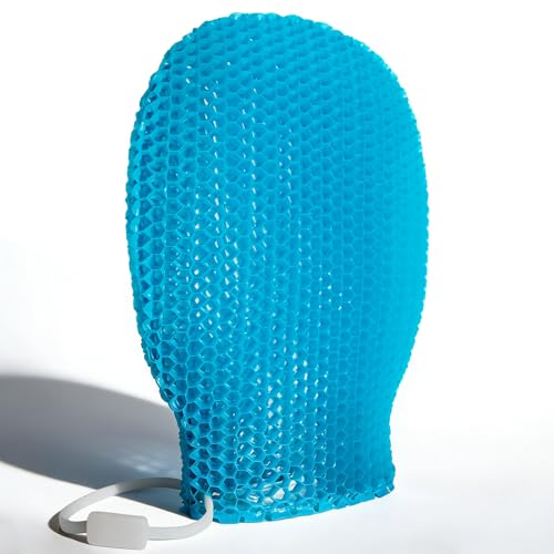 Bath Mitt - Exfoliating Glove, Honeycomb Body Scrubber,Massage Body Scrub Gloves for Home Spa,Mitt Sponges for Cleaning Body,Deep and Gentle,Fast foaming (Blue(Softer,Small Size)) - style: BLUE