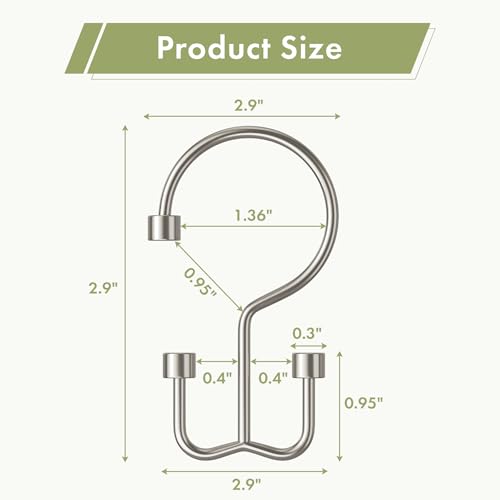 Amazer Nickel Shower Curtain Hooks, 12PCS Minimalist Simple Double Shower Curtain Rings, Rust-Resistant Metal Shower Hooks, Cylinders Shower Rings for Bathroom Shower Rods Curtains - color: Nickel, style: Cylinders - Double Hooks