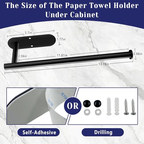 Paper Towel Holder, Self Adhesive or Drilling Paper Towel Holder Under Cabinet, Stainless Steel Black Paper Towel Holders Wall Mount for Kitchen, Bathroom, Sink, Pantry, Fridge - color: Black