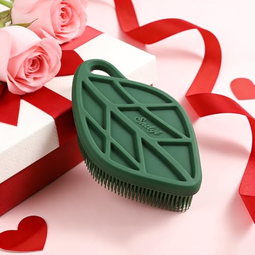 Sndyi Silicone Body Scrubber, Gentle Exfoliating Body Scrubber for Sensitive Skin, Leaf Shaped Shower Scrubber for Body with Lathering Bristles, Silicone Loofah Body Brush for Showering, Evergreen - color: Evergreen