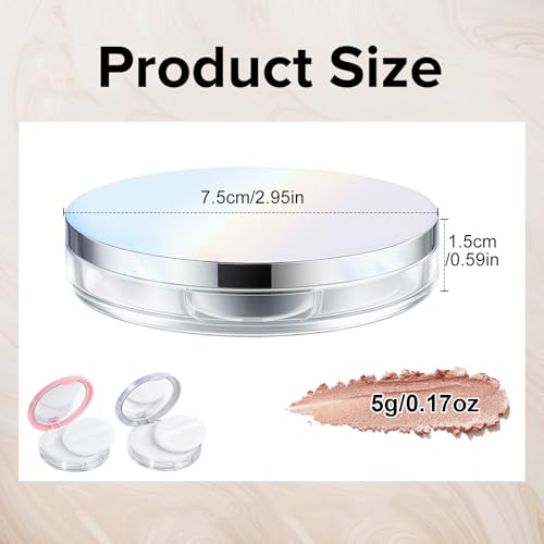 Tokusatsu 2-Pack Refillable Loose Powder Container with Puff & Mirror - 0.17 oz Travel Portable Empty Makeup Compact with Mesh for Women Girls, (Pink, Iridescent Silver) - color: Pink Iridescent Silver
