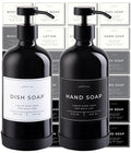 Hand and Dish Soap Dispenser for Kitchen and Bathroom, Set of 2 16 Oz Glass Bottles, Stainless Steel Pumps, Non-Slip Silicone Base, 27 Waterproof Labels (Gloss Black Bottle/Black Pump) - color: Gloss Black Bottle / Black Pump