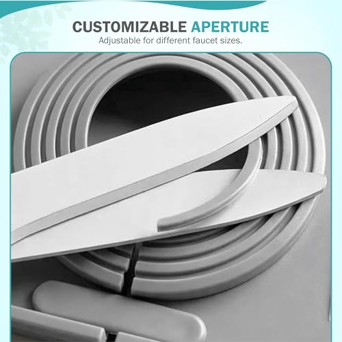 18 Inch Silicone Faucet Mat for Kitchen Sink Splash Guard, Adjustable Faucet Protector with Sponge Holder, Gray Drip Catcher Mat, Faucet Draining Mat