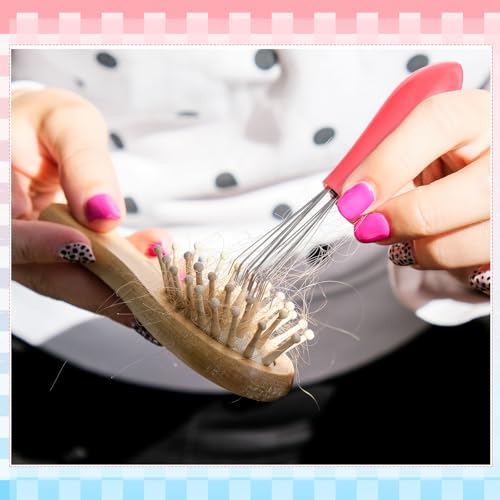 Boao 2 Pcs Hair Brush Cleaning Tool Set,2-in-1 Double Headed Hair Brush Comb,Metal Toothed Cleaner Dirt Remover, Portable Hairbrush Cleaner Tool for Removing Dust Home Salon Use(Pink and Gray) - color: null