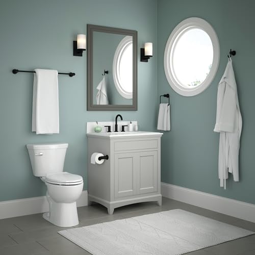 Delta 4-Piece Matte Black Bathroom Set Towel Rack, Ring, Toilet Paper Holder, Hook | Nicoli Bath Accessories - color: Matte Black