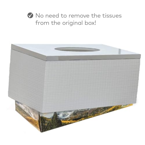 Creative Scents Estella Rectangle Tissue Box Cover - White Tissue Box Holder Rectangular - Decorative Tissue Holder for Bathroom - Elegant White Bathroom Accessories Decor - style: Rectangle Tissue Box