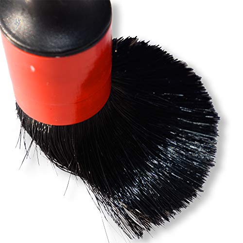 Detailing Brush Set -5 Different Sizes Premium Natural Boar Hair Mixed Fiber Plastic Handle Automotive Detail Brushes for Cleaning Wheels, Engine, Interior, Air Vents, Car, Motorcy - color: Red